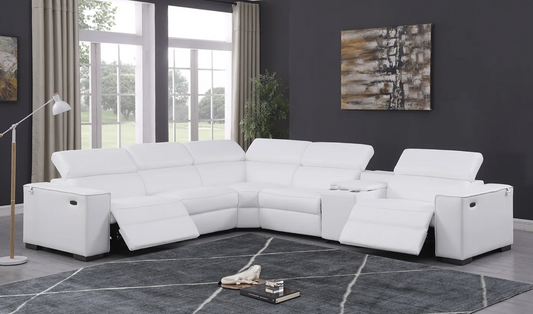 6pcs White Picasso Leather Power Sectional