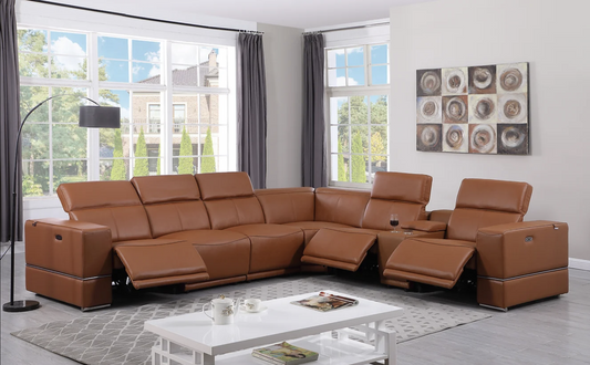 7pcs Franco Carmel Leather Power Sectional