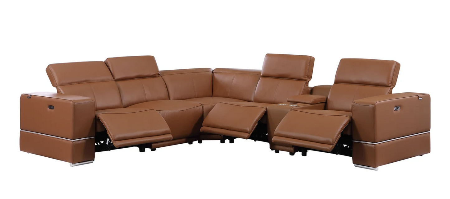 6pcs Franco Carmel Leather Power Sectional