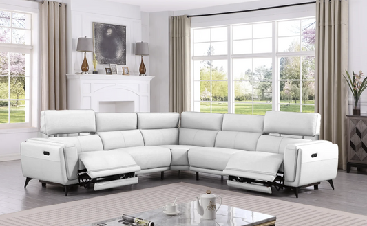 Lorenzo White Leather Power Sectional