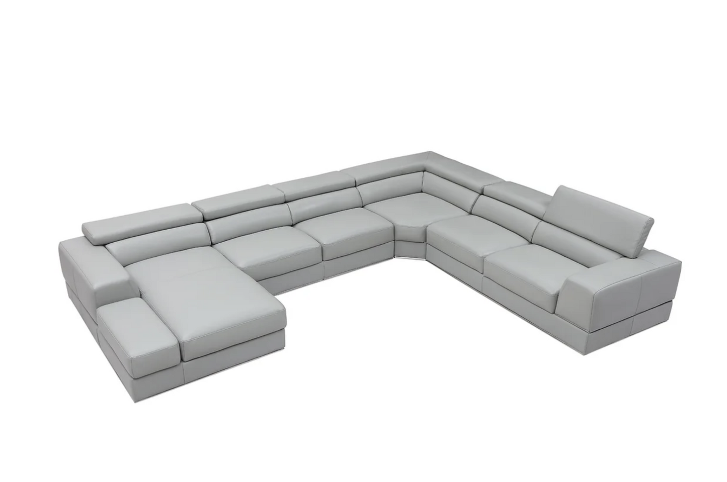 Pella Light Grey Leather Oversized Sectional