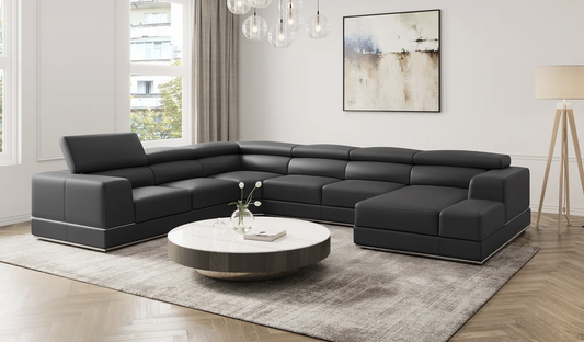 Pella Dark Grey Leather Oversized Sectional