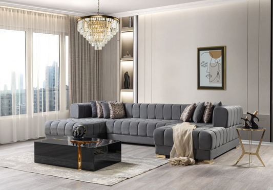 Ariana Gray Velvet Double Chaise Sectional