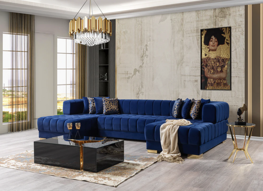 Ariana Blue Velvet Double Chaise Sectional