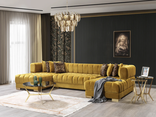 Ariana Mustard Velvet Double Chaise Sectional