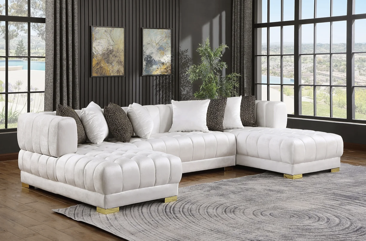 S8155 Dasha White Velvet Double Chaise Sectional