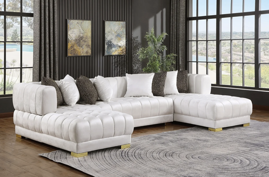 S8155 Dasha White Velvet Double Chaise Sectional