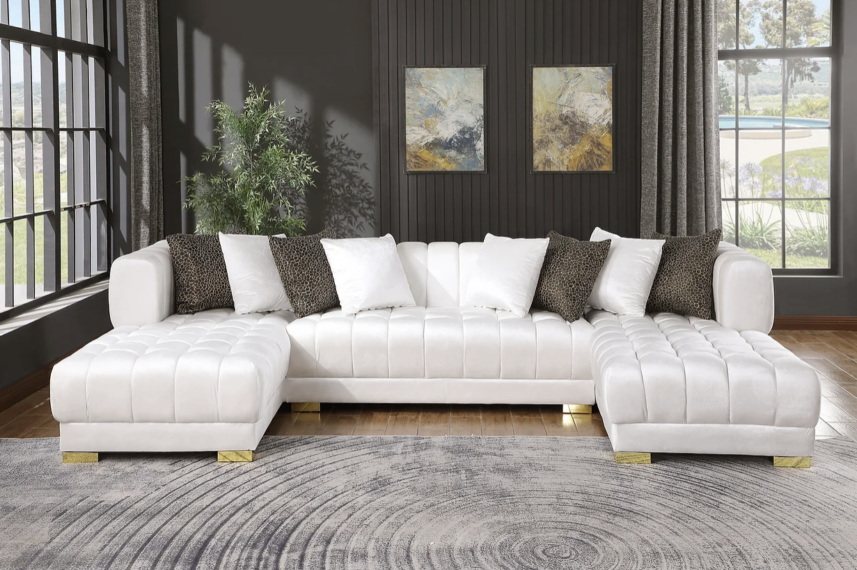 S8155 Dasha White Velvet Double Chaise Sectional