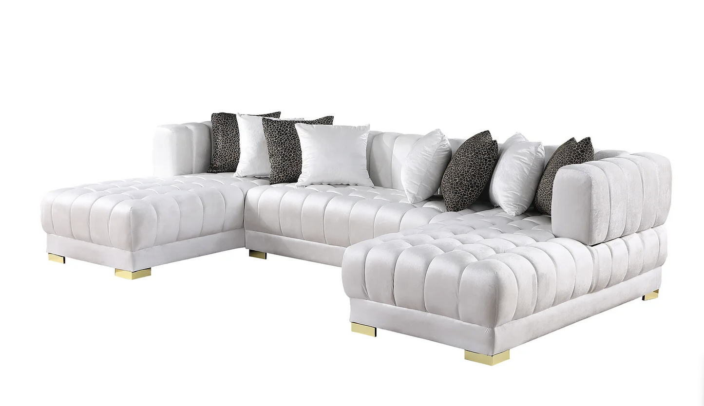 S8155 Dasha White Velvet Double Chaise Sectional