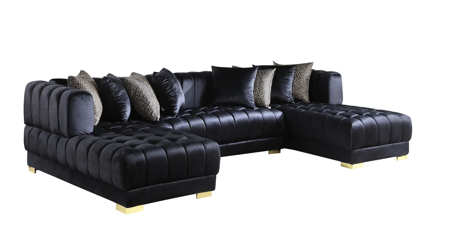 S8155 Dasha Black Velvet Double Chaise Sectional