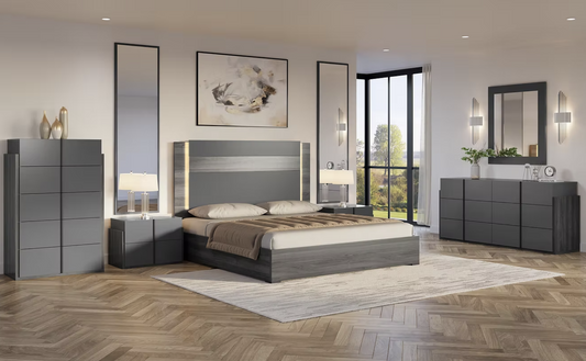 5pcs Aryan Grey LED Italian Bedroom Set