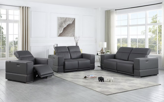 3pcs or 2pcs Franco Grey Italian Leather Sofa, Loveseat & Chair