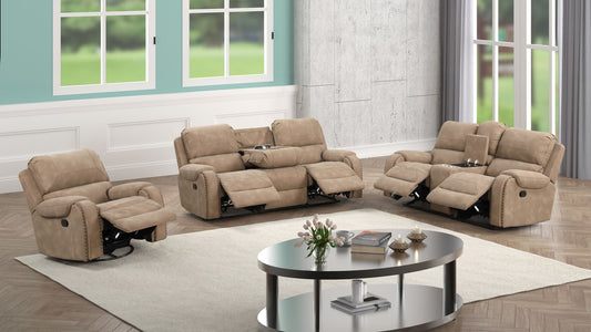 3pcs Titan Light Brown Palomino Reclining Sofa Set