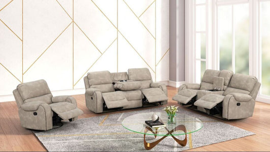 3pcs Titan Stone Palomino Reclining Sofa Set