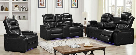 3pcs Woodland Black Leather Power Reclining Sofa Set