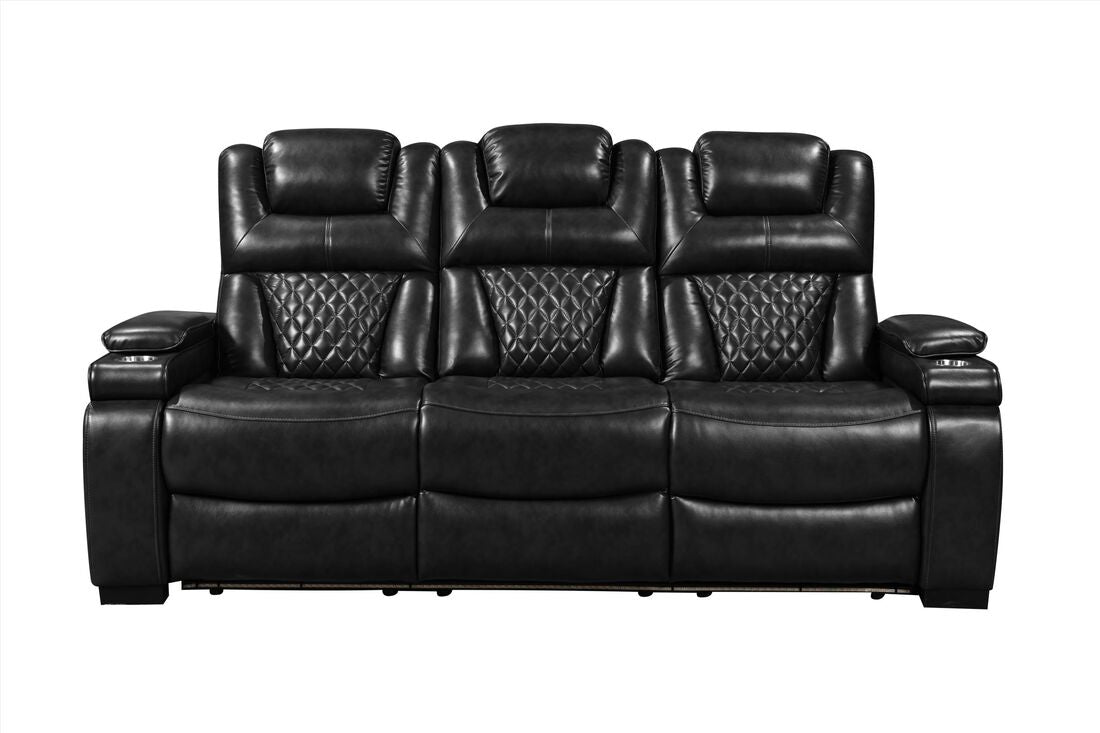 3pcs Woodland Black Leather Power Reclining Sofa Set