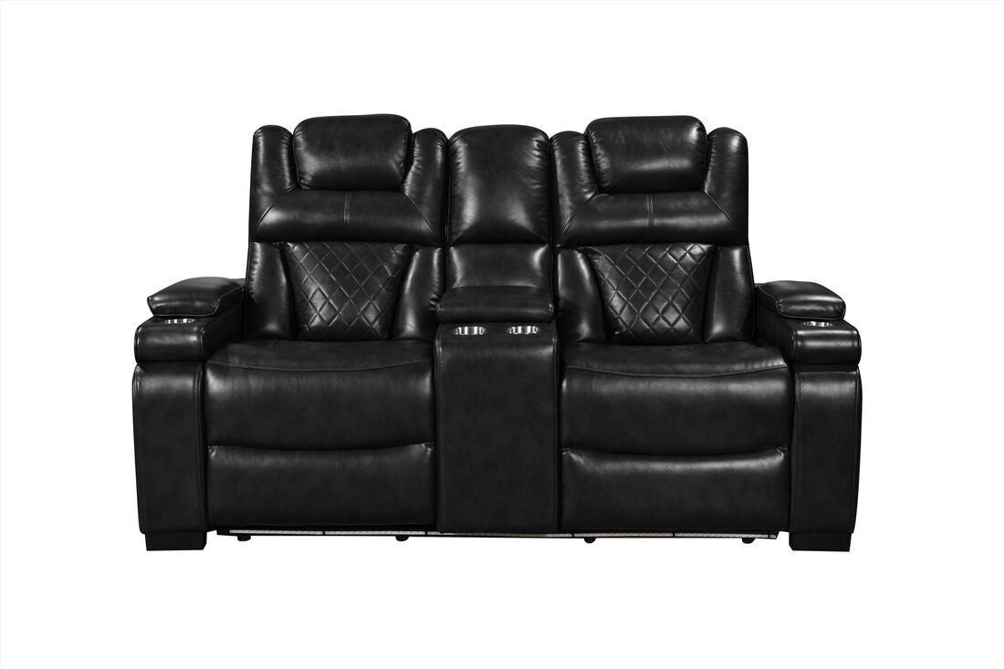 3pcs Woodland Black Leather Power Reclining Sofa Set