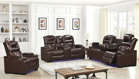 3pcs Woodland Brown Leather Power Reclining Sofa Set