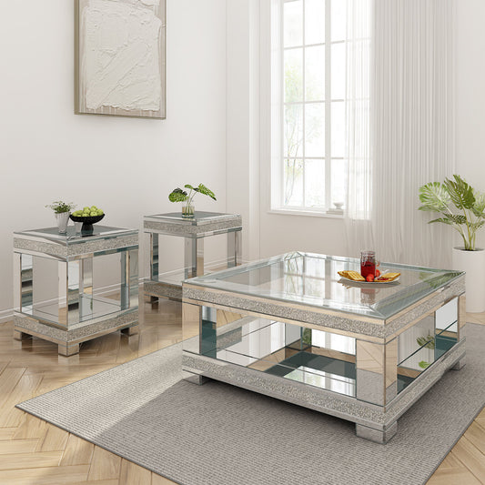 3pcs Mirror Glass Coffee Table Set