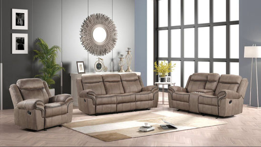 3pcs Andres Brown Fabric Reclining Sofa Set