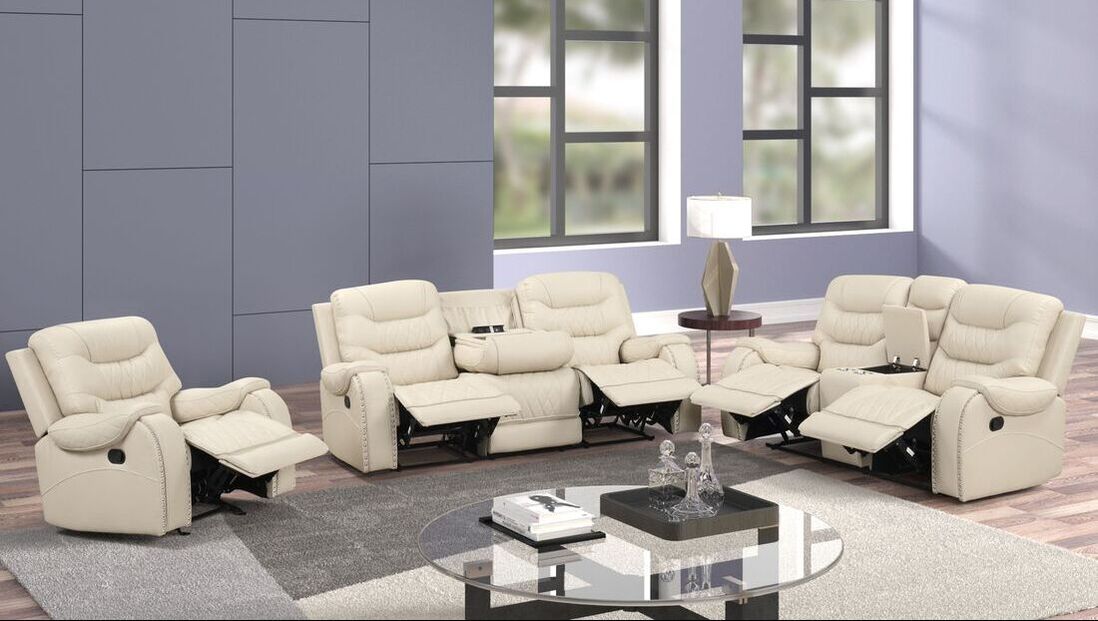 3pcs Ashley Cream Leather Gel Reclining Sofa Set