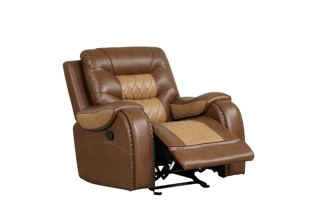 3pcs Ashley Two-Tone Light Brown Leather Reclining Sofa Set