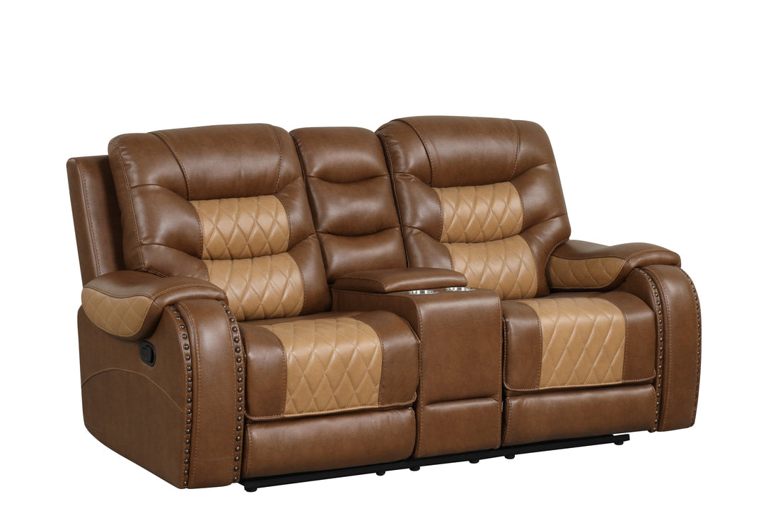 3pcs Ashley Two-Tone Light Brown Leather Reclining Sofa Set