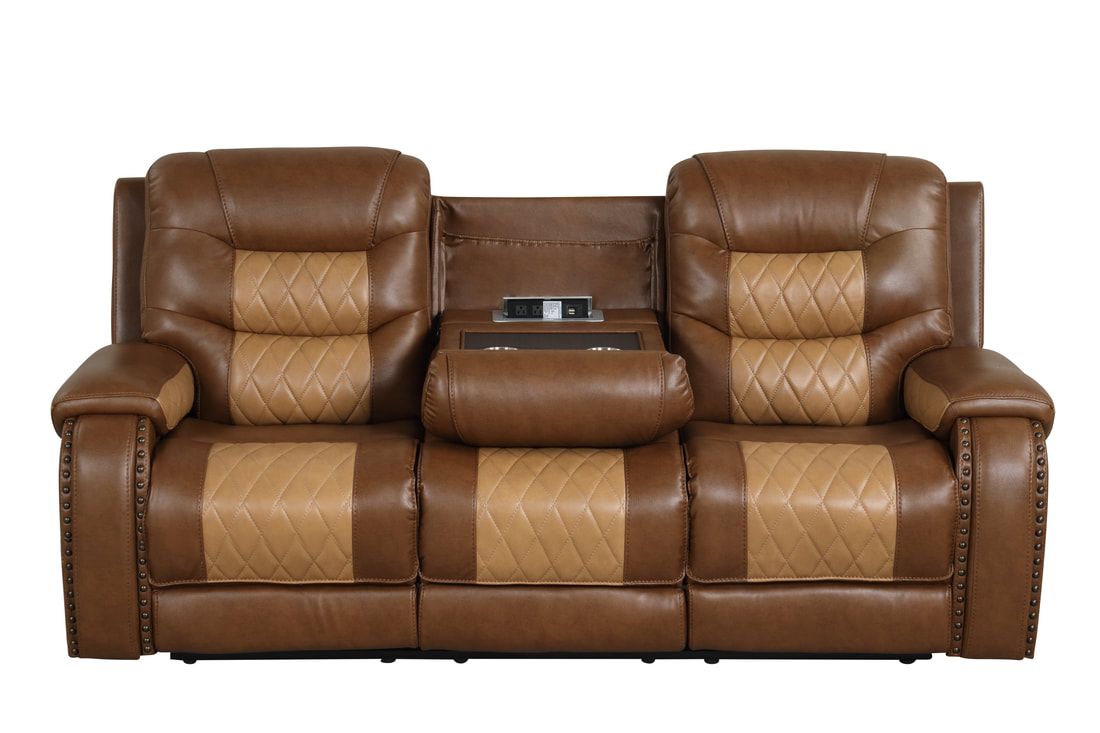 3pcs Ashley Two-Tone Light Brown Leather Reclining Sofa Set