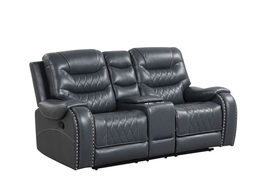 3pcs Ashley Blue Grey Leather Gel Reclining Sofa Set