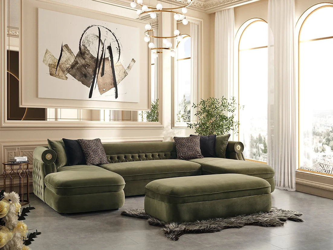 Brooklyn Green Velvet Oversized Double Chaise Sectional