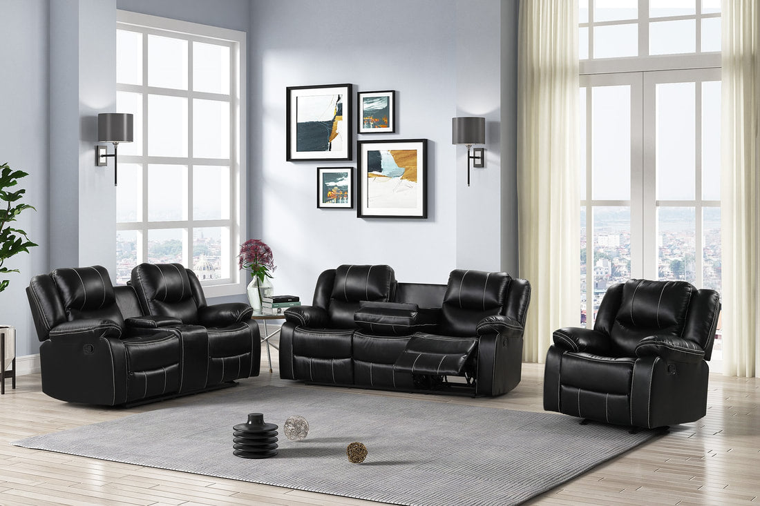 3pcs Carter Black Leather Gel Reclining Sofa Set