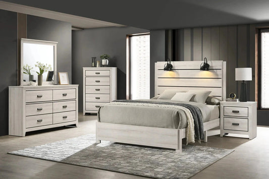 5pcs Carter White Wood Finish Bedroom Set