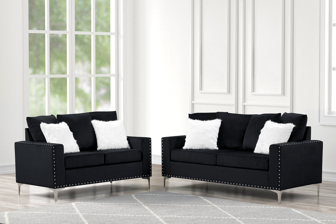 Black Velvet Sofa & Loveseat Set