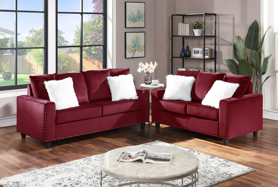 Red Velvet Sofa & Loveseat Set