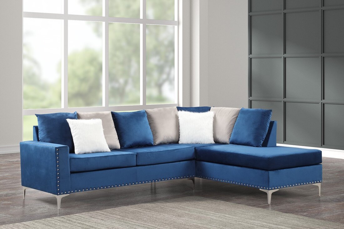 Cindy Blue Velvet Reversible Sectional