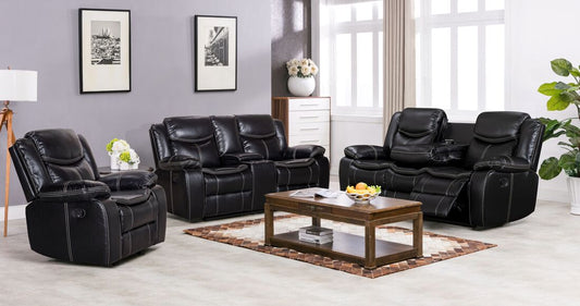 3pcs Reno Black Leather Gel Sofa Reclining Set