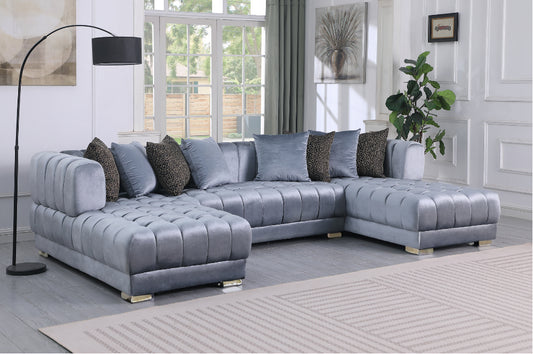 S8155 Dasha Grey Velvet Double Chaise Sectional