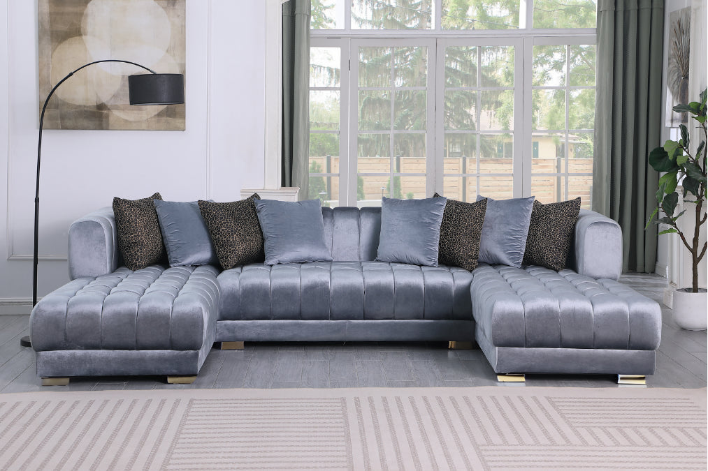 S8155 Dasha Grey Velvet Double Chaise Sectional