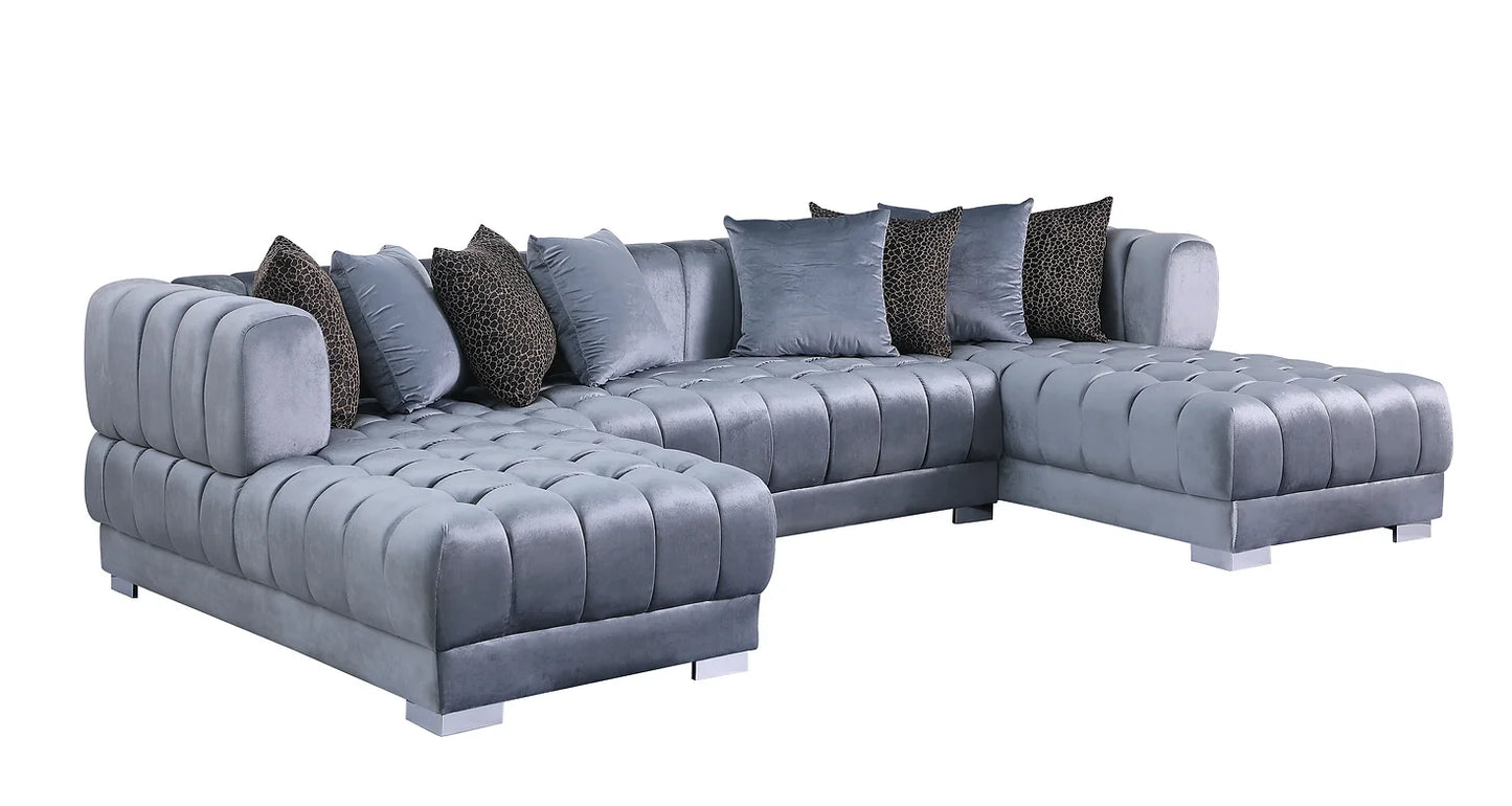 S8155 Dasha Grey Velvet Double Chaise Sectional