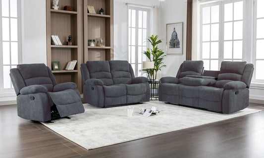 3pcs Dynamo Dark Grey Fabric Sofa Reclining Set