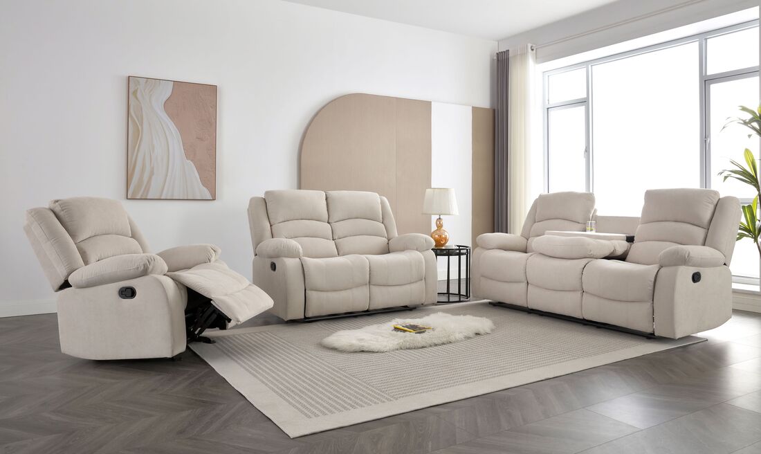 3pcs Dynamo Sand Thick Fabric Reclining Sofa Set