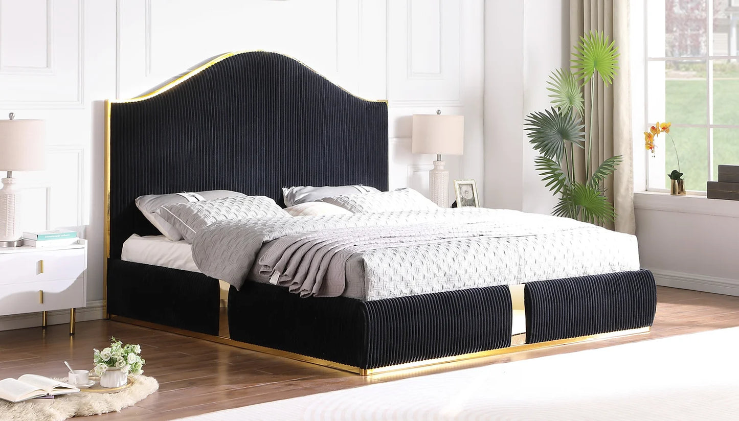 Black Fabric Gold Trim Platform Bed Frame