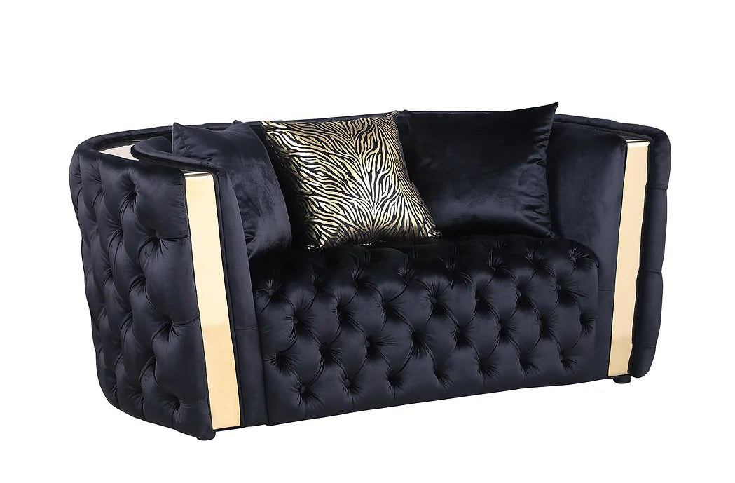 Black & Gold Sofa., Loveseat & Chair