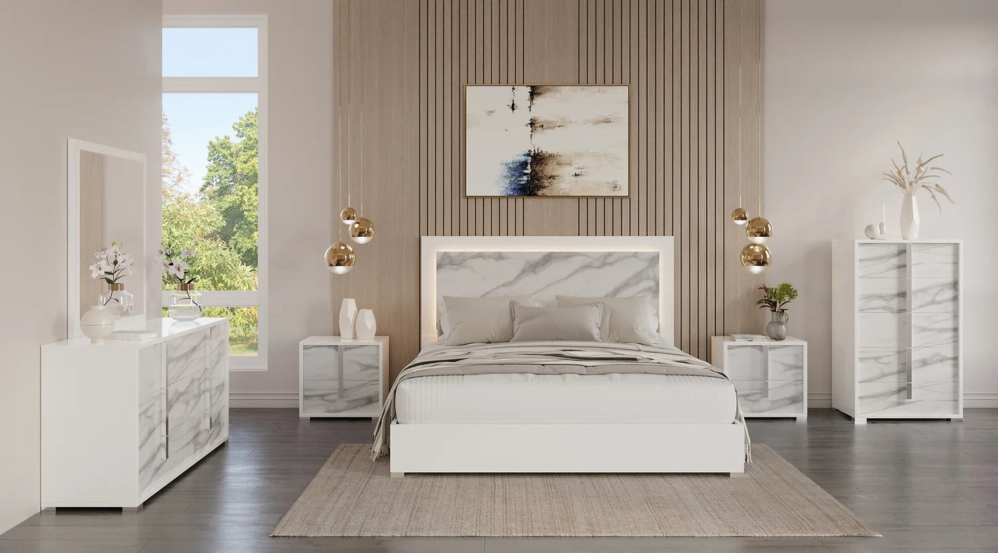 5pcs Sonia White Marble Italian Bedroom Set