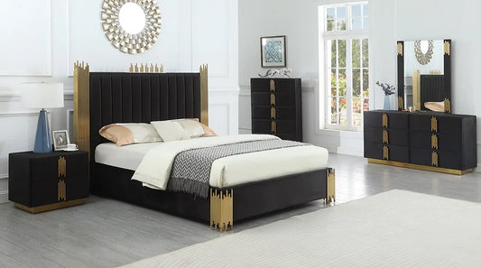 5pcs Black Velvet Bedroom Set