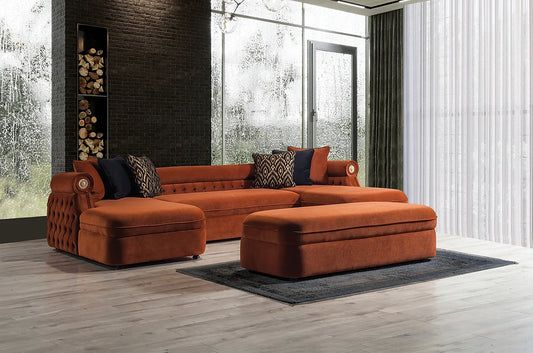 Brooklyn Orange Velvet Oversized Double Chaise Sectional