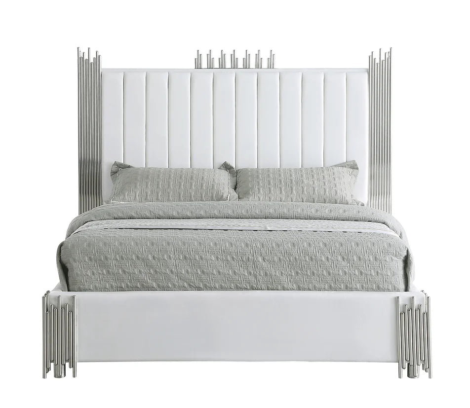 White Velvet Metal Ends Platform Bed Frame