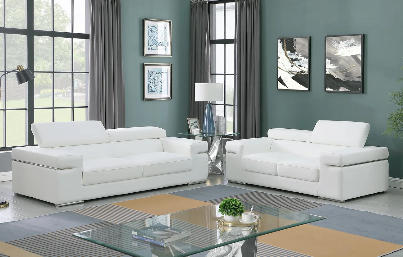 Soho White Italian Leather Sofa, Loveseat & Chair