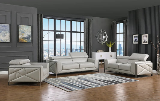 Giorgio Grey Italian Leather Sofa, Loveseat & Chair