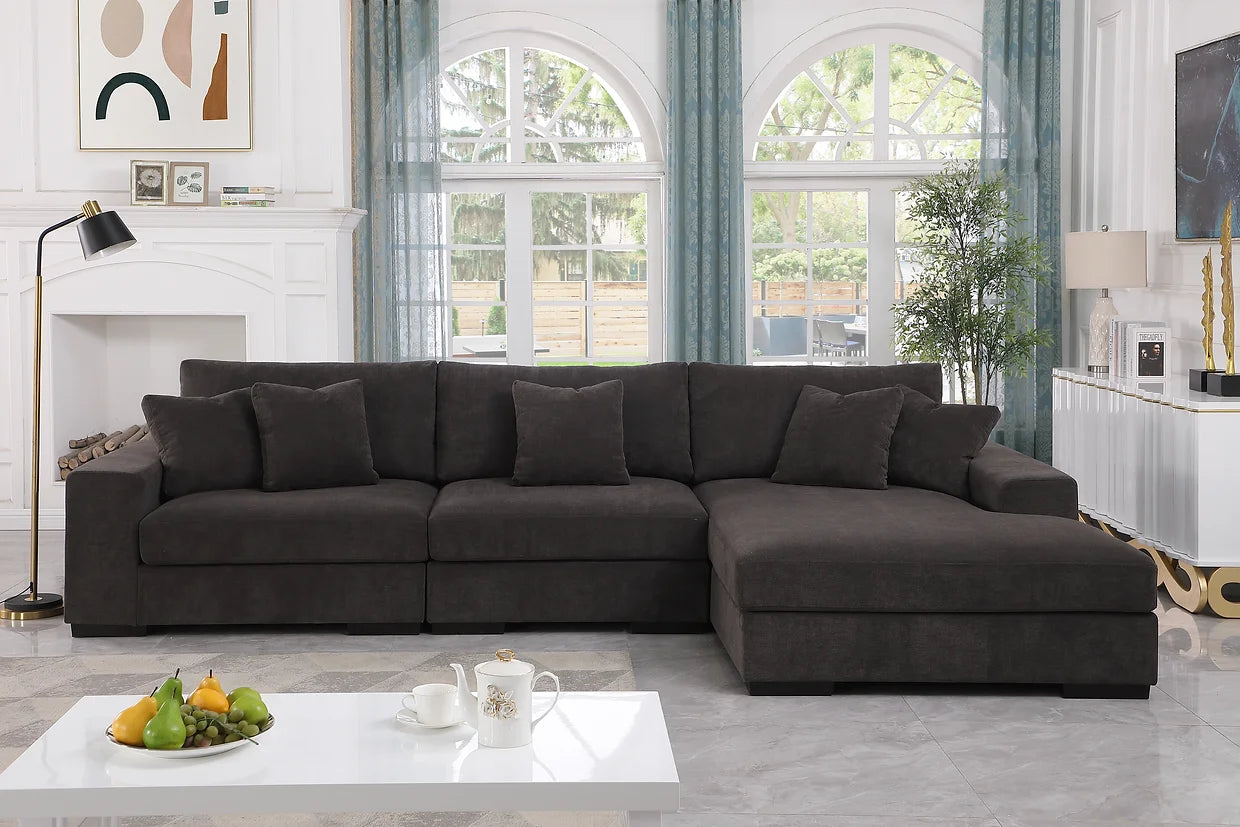 3pcs Comfy Grey Chenille Sectional